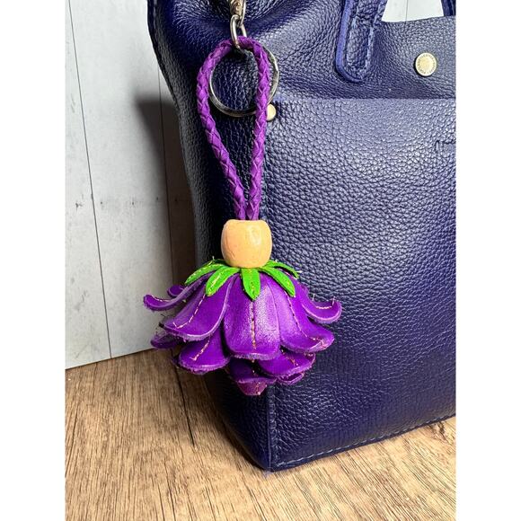 Leather Purple Flower Purse Charm Genuine Leather Bag Charm NEW FAST SHIP - Picture 6 of 6
